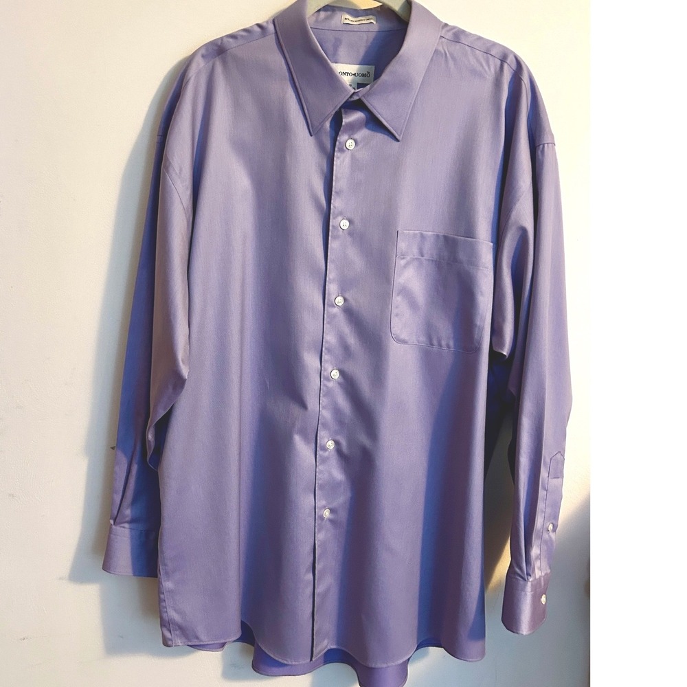 Pronto Uomo Dress Shirt Mens 17‎ 32/33 Lavender Purple Excellent 80s 2-Ply Twill